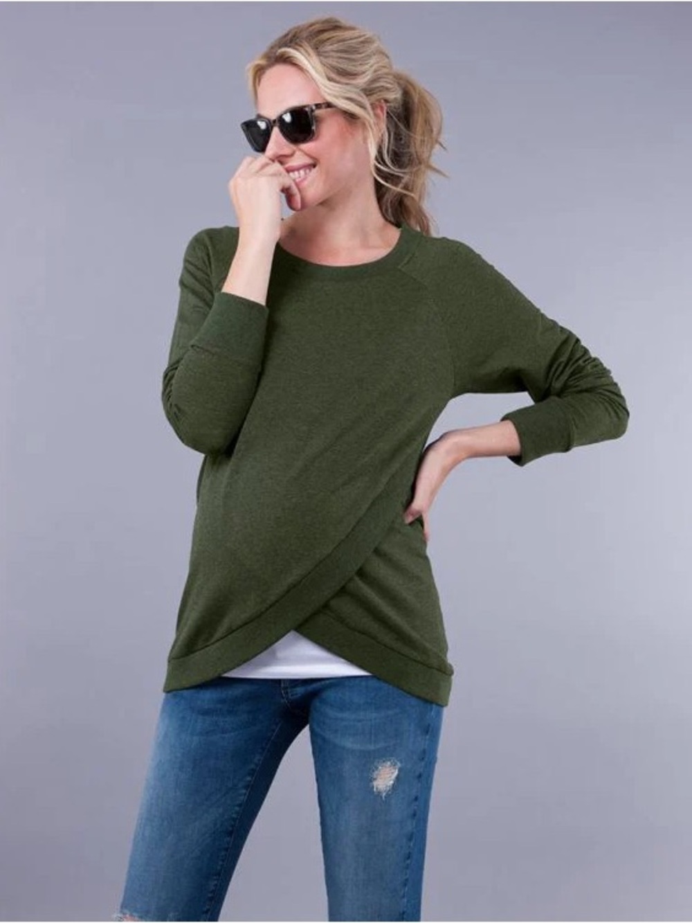 Seraphine Sz M Sybil Green Casual Maternity Nursing Sweater